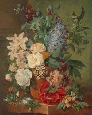 Bloemen in een terracotta vaas, Albertus Jonas Brandt, Eelke Jelles Eelkema