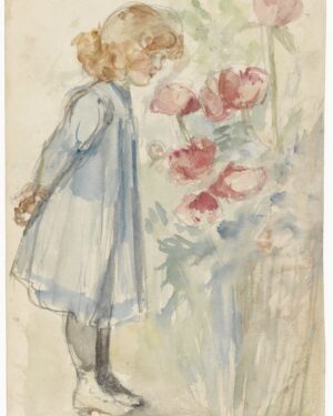 Jozef Israels, staand meisje in bloementuin