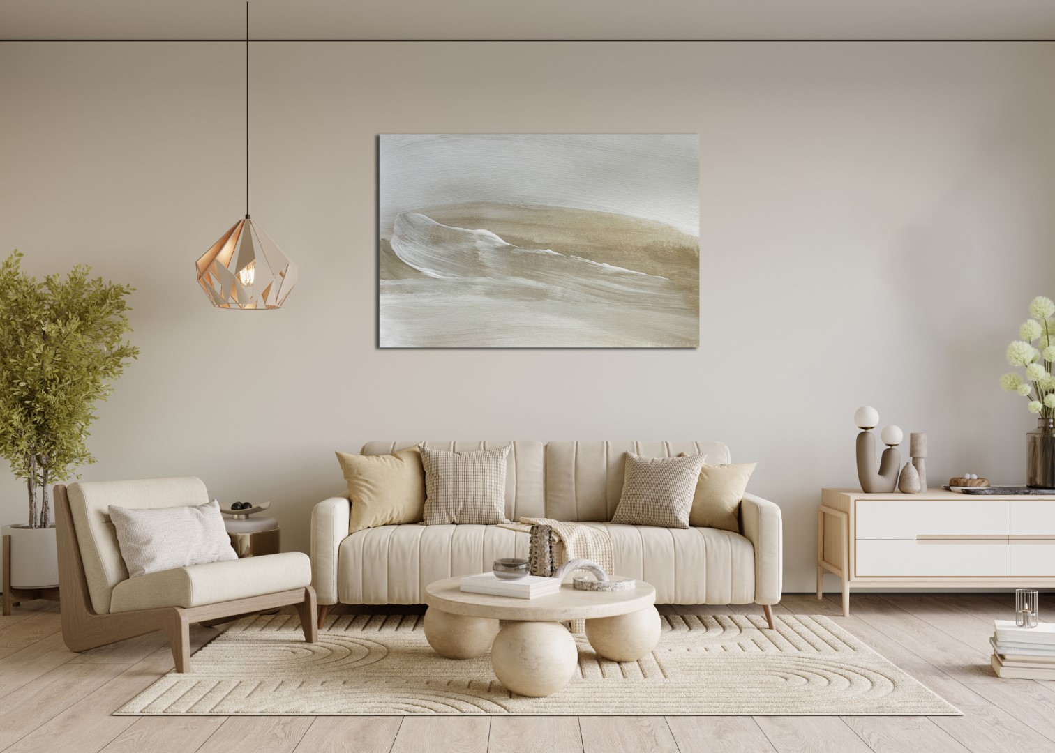 neutrale woonkamer abstract in beige